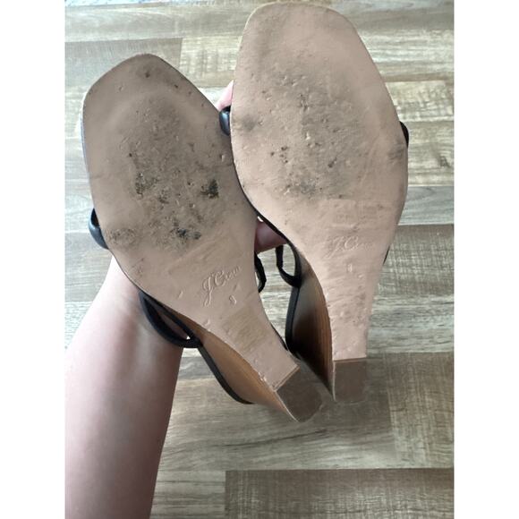 Women's J.Crew Black Double-Strap Stacked Wedges in Leather size 8 - Picture 4 of 6